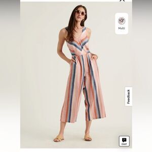 Lucky Brand V-Neck Striped Jumpsuit Multicolored Size Small